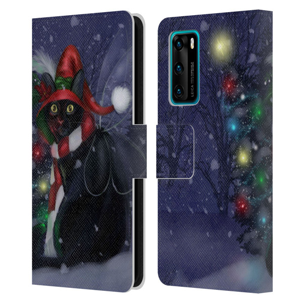 Ash Evans Black Cats Yuletide Cheer Leather Book Wallet Case Cover For Huawei P40 5G