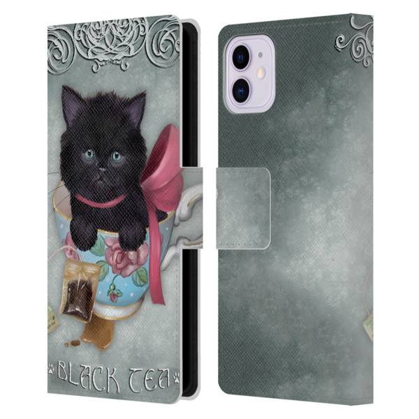 Ash Evans Black Cats Tea Leather Book Wallet Case Cover For Apple iPhone 11