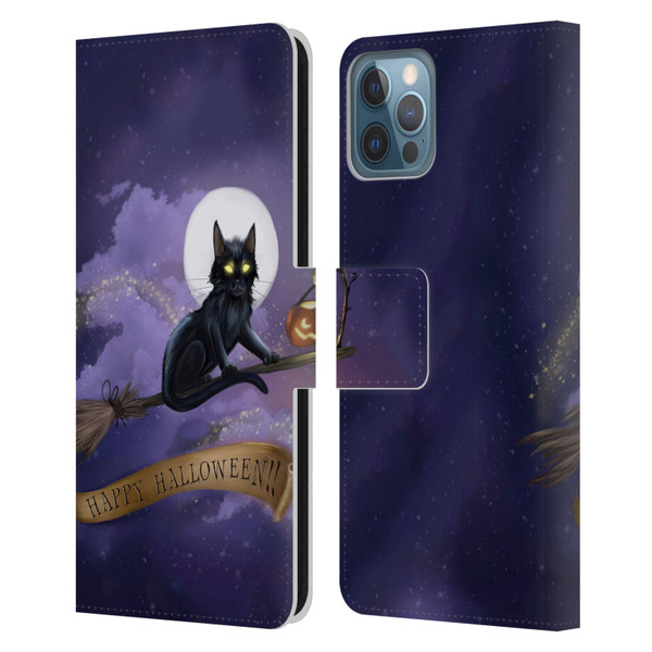 Ash Evans Black Cats Happy Halloween Leather Book Wallet Case Cover For Apple iPhone 12 / iPhone 12 Pro