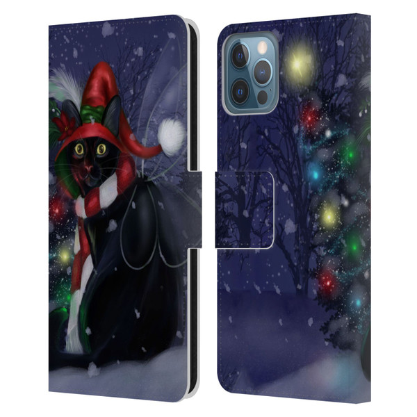 Ash Evans Black Cats Yuletide Cheer Leather Book Wallet Case Cover For Apple iPhone 12 / iPhone 12 Pro