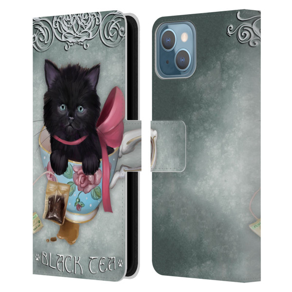 Ash Evans Black Cats Tea Leather Book Wallet Case Cover For Apple iPhone 13