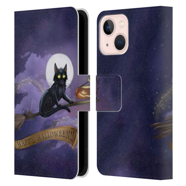 Ash Evans Black Cats Happy Halloween Leather Book Wallet Case Cover For Apple iPhone 13 Mini