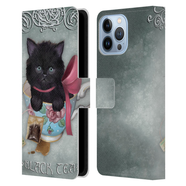 Ash Evans Black Cats Tea Leather Book Wallet Case Cover For Apple iPhone 13 Pro Max