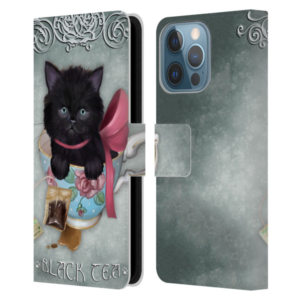 Ash Evans Black Cats Tea Leather Book Wallet Case Cover For Apple iPhone 13 Pro