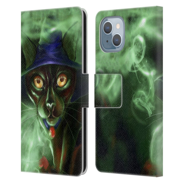 Ash Evans Black Cats Conjuring Magic Leather Book Wallet Case Cover For Apple iPhone 14