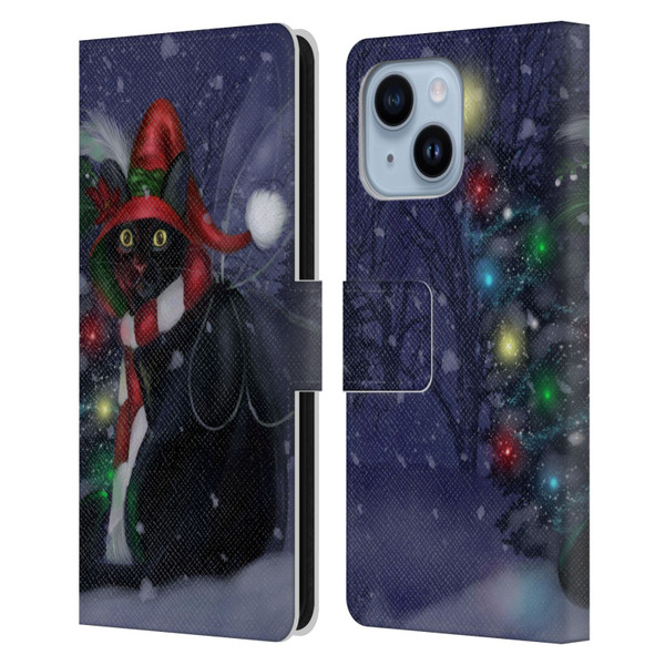 Ash Evans Black Cats Yuletide Cheer Leather Book Wallet Case Cover For Apple iPhone 14 Plus
