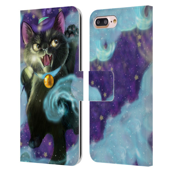 Ash Evans Black Cats Poof! Leather Book Wallet Case Cover For Apple iPhone 7 Plus / iPhone 8 Plus