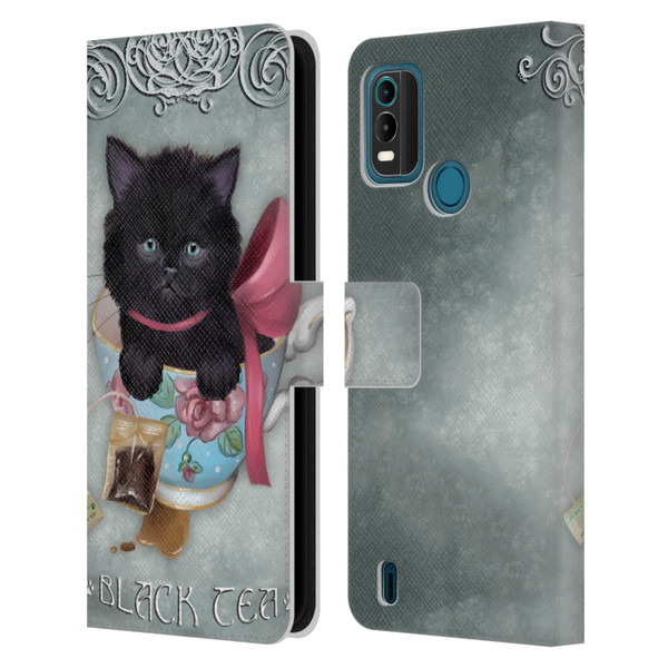 Ash Evans Black Cats Tea Leather Book Wallet Case Cover For Nokia G11 Plus