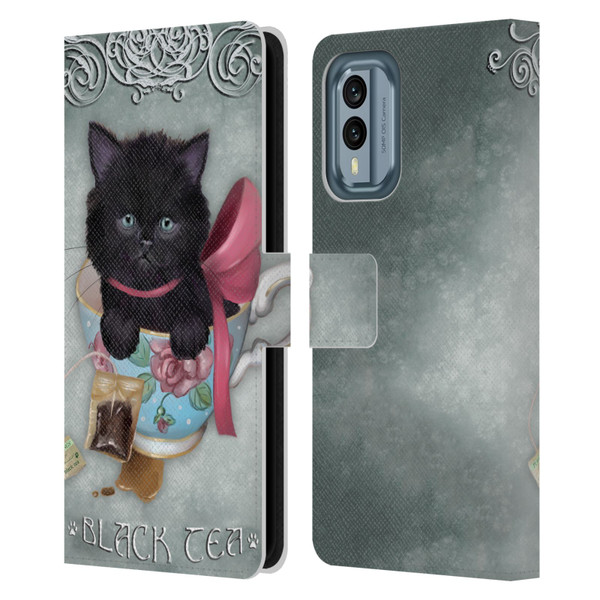 Ash Evans Black Cats Tea Leather Book Wallet Case Cover For Nokia X30