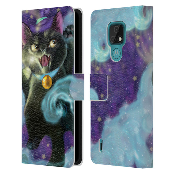 Ash Evans Black Cats Poof! Leather Book Wallet Case Cover For Motorola Moto E7