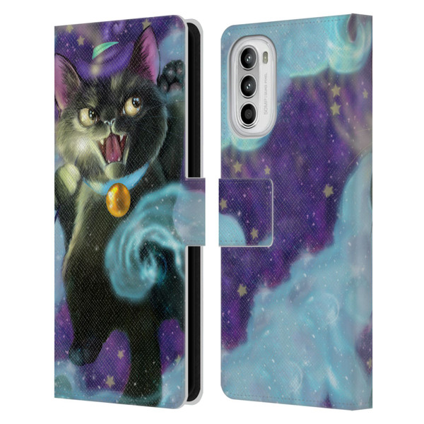 Ash Evans Black Cats Poof! Leather Book Wallet Case Cover For Motorola Moto G52