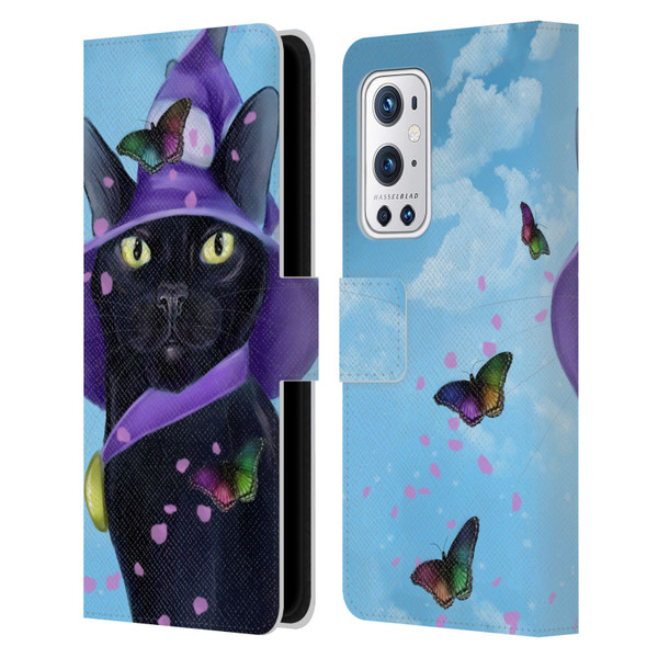 Ash Evans Black Cats Butterfly Sky Leather Book Wallet Case Cover For OnePlus 9 Pro