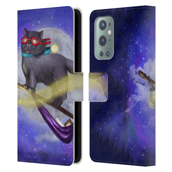 Ash Evans Black Cats Fly By Leather Book Wallet Case Cover For OnePlus 9
