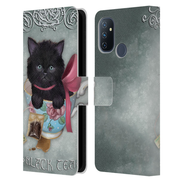 Ash Evans Black Cats Tea Leather Book Wallet Case Cover For OnePlus Nord N100