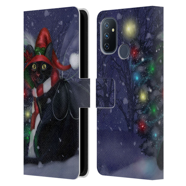 Ash Evans Black Cats Yuletide Cheer Leather Book Wallet Case Cover For OnePlus Nord N100