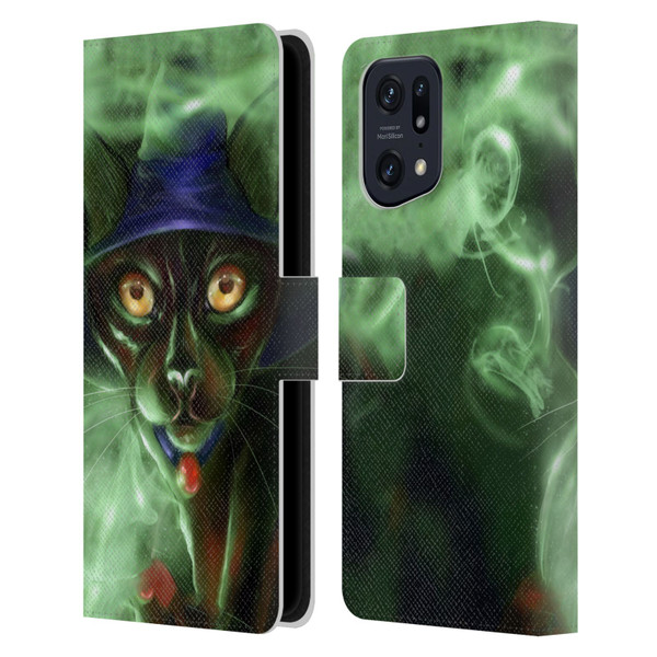 Ash Evans Black Cats Conjuring Magic Leather Book Wallet Case Cover For OPPO Find X5