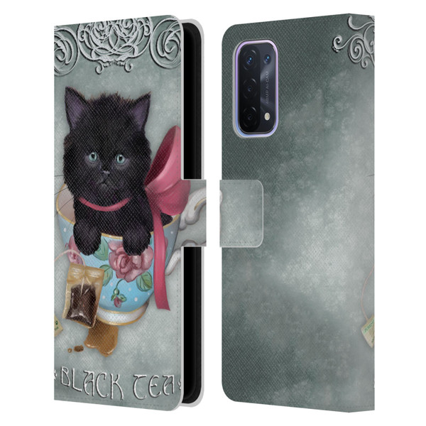 Ash Evans Black Cats Tea Leather Book Wallet Case Cover For OPPO A54 5G
