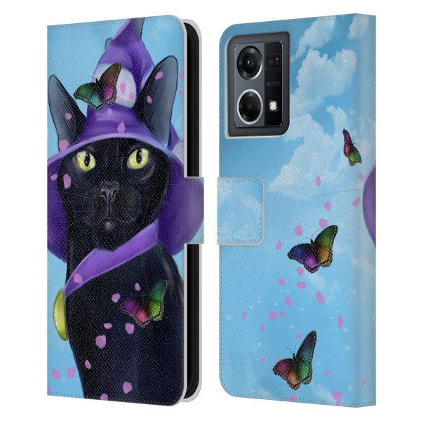 Ash Evans Black Cats Butterfly Sky Leather Book Wallet Case Cover For OPPO Reno8 4G