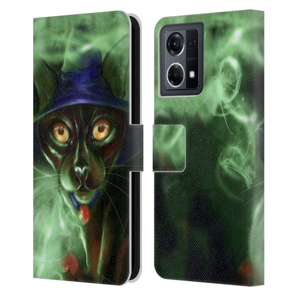 Ash Evans Black Cats Conjuring Magic Leather Book Wallet Case Cover For OPPO Reno8 4G