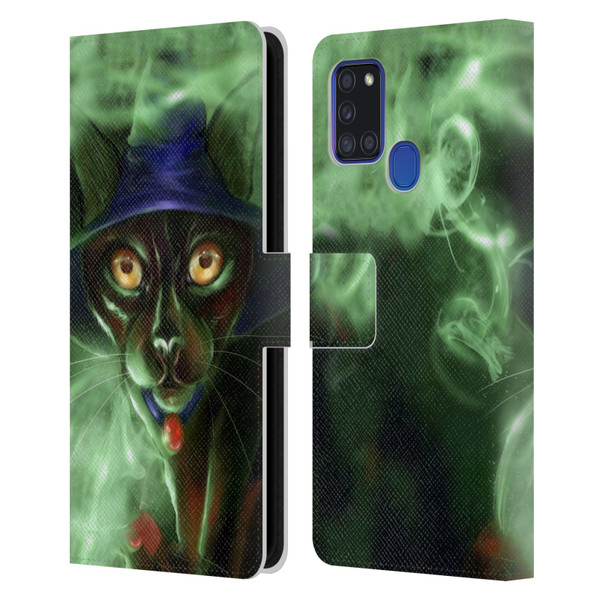 Ash Evans Black Cats Conjuring Magic Leather Book Wallet Case Cover For Samsung Galaxy A21s (2020)