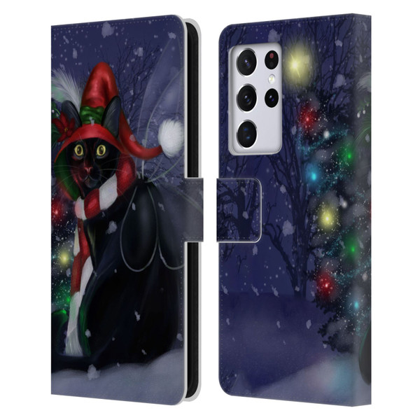 Ash Evans Black Cats Yuletide Cheer Leather Book Wallet Case Cover For Samsung Galaxy S21 Ultra 5G