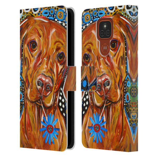 Mad Dog Art Gallery Dogs 2 Viszla Leather Book Wallet Case Cover For Motorola Moto E7 Plus