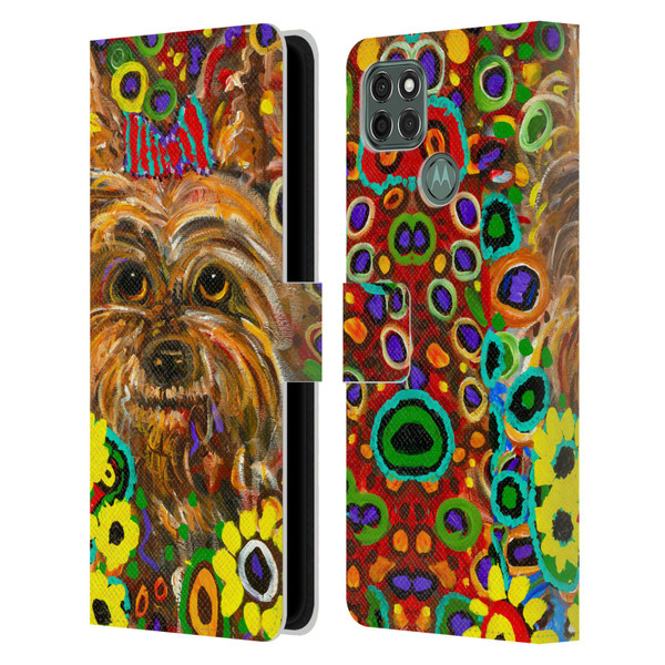 Mad Dog Art Gallery Dogs 2 Yorkie Leather Book Wallet Case Cover For Motorola Moto G9 Power