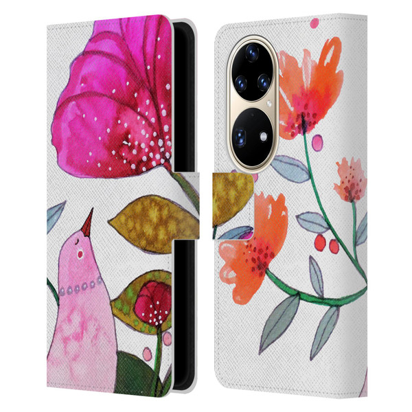 Sylvie Demers Birds 3 Crimson Leather Book Wallet Case Cover For Huawei P50 Pro