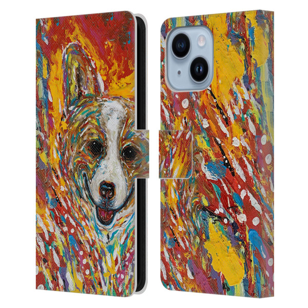 Mad Dog Art Gallery Dog 5 Corgi Leather Book Wallet Case Cover For Apple iPhone 14 Plus