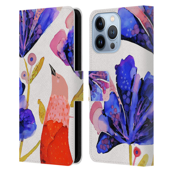 Sylvie Demers Birds 3 Red Leather Book Wallet Case Cover For Apple iPhone 13 Pro