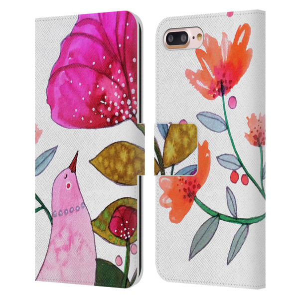 Sylvie Demers Birds 3 Crimson Leather Book Wallet Case Cover For Apple iPhone 7 Plus / iPhone 8 Plus