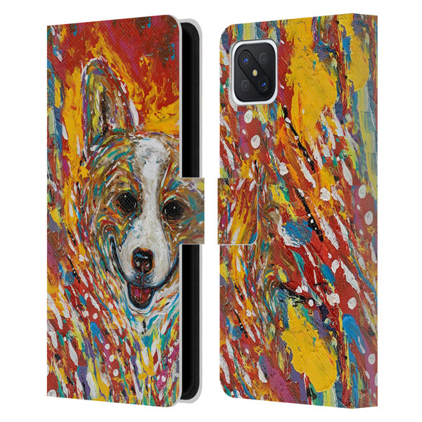 Mad Dog Art Gallery Dog 5 Corgi Leather Book Wallet Case Cover For OPPO Reno4 Z 5G