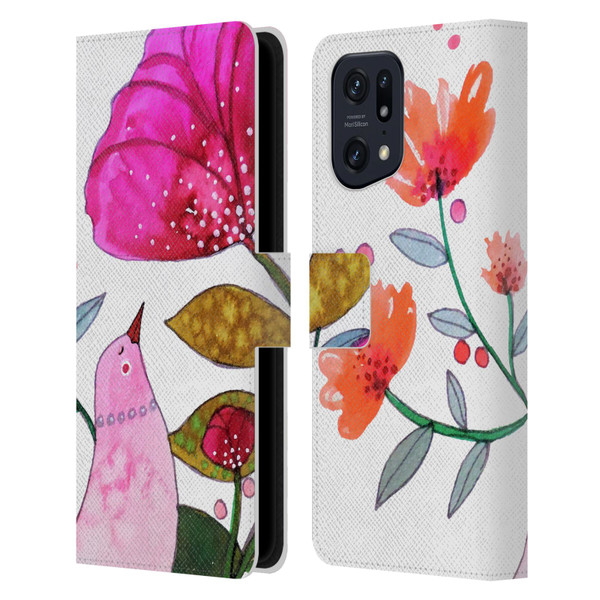 Sylvie Demers Birds 3 Crimson Leather Book Wallet Case Cover For OPPO Find X5