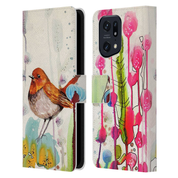 Sylvie Demers Birds 3 Sienna Leather Book Wallet Case Cover For OPPO Find X5 Pro