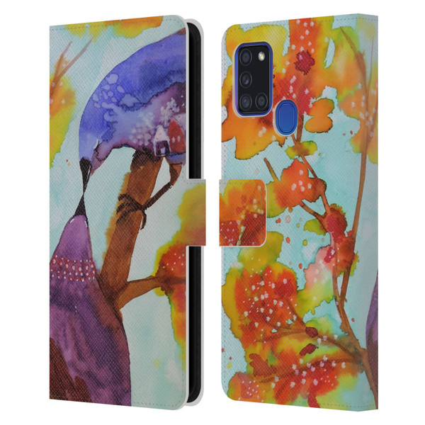 Sylvie Demers Birds 3 Kissing Leather Book Wallet Case Cover For Samsung Galaxy A21s (2020)