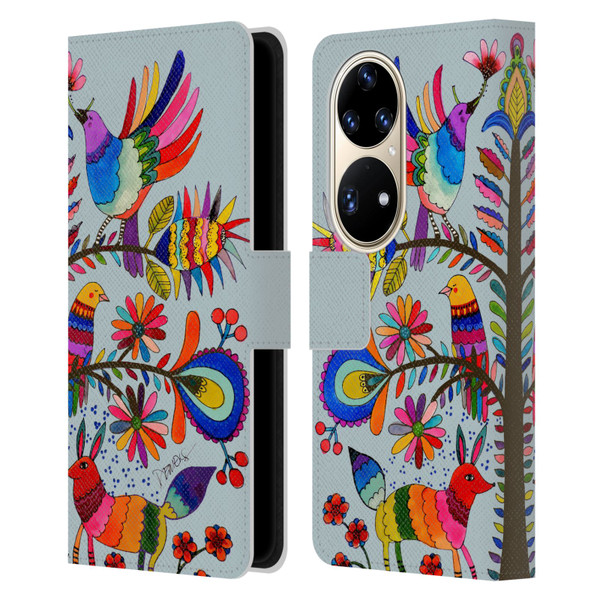 Sylvie Demers Floral Otomi Colors Leather Book Wallet Case Cover For Huawei P50 Pro