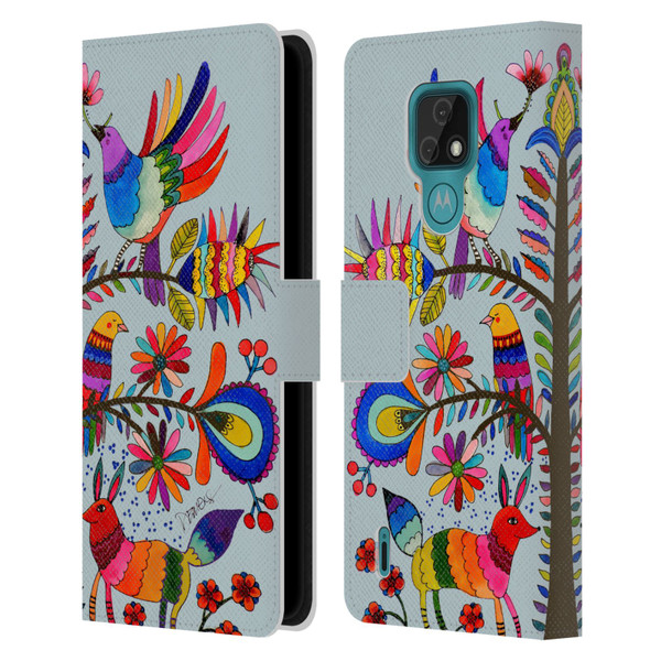 Sylvie Demers Floral Otomi Colors Leather Book Wallet Case Cover For Motorola Moto E7