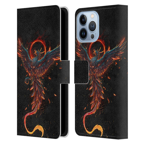 Christos Karapanos Mythical Art Black Phoenix Leather Book Wallet Case Cover For Apple iPhone 13 Pro Max