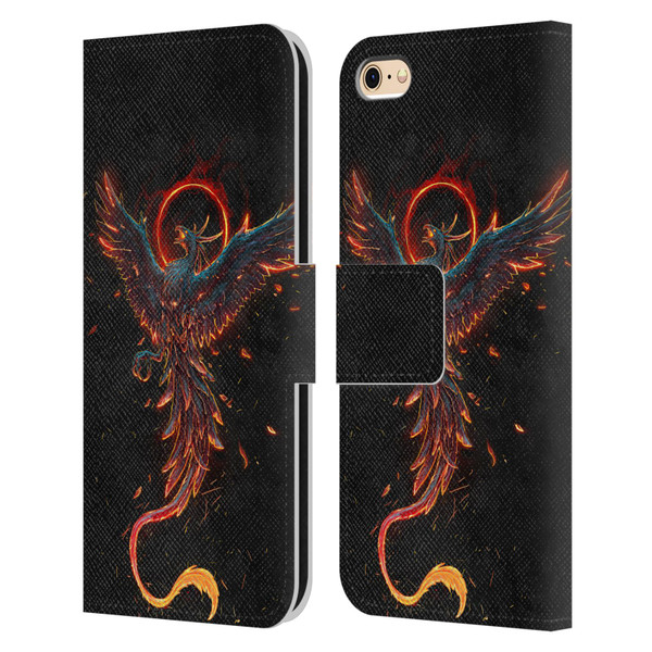 Christos Karapanos Mythical Art Black Phoenix Leather Book Wallet Case Cover For Apple iPhone 6 / iPhone 6s