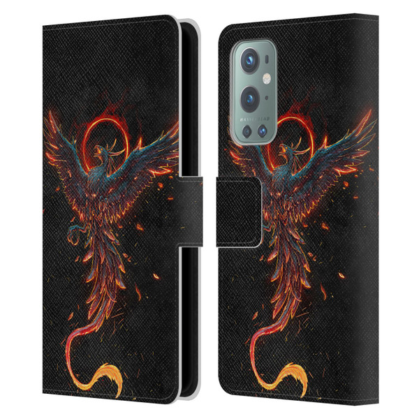 Christos Karapanos Mythical Art Black Phoenix Leather Book Wallet Case Cover For OnePlus 9