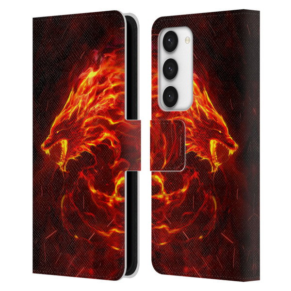Christos Karapanos Mythical Art Wolf Spirit Leather Book Wallet Case Cover For Samsung Galaxy S23 5G