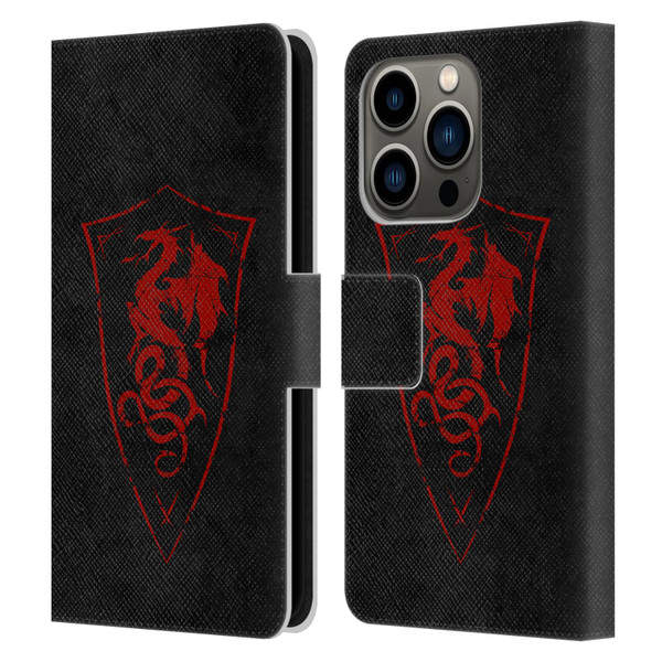 Christos Karapanos Shield Dragon Leather Book Wallet Case Cover For Apple iPhone 14 Pro