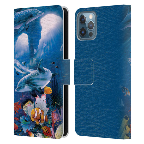 Graeme Stevenson Assorted Designs Dolphins Leather Book Wallet Case Cover For Apple iPhone 12 / iPhone 12 Pro