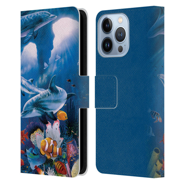 Graeme Stevenson Assorted Designs Dolphins Leather Book Wallet Case Cover For Apple iPhone 13 Pro