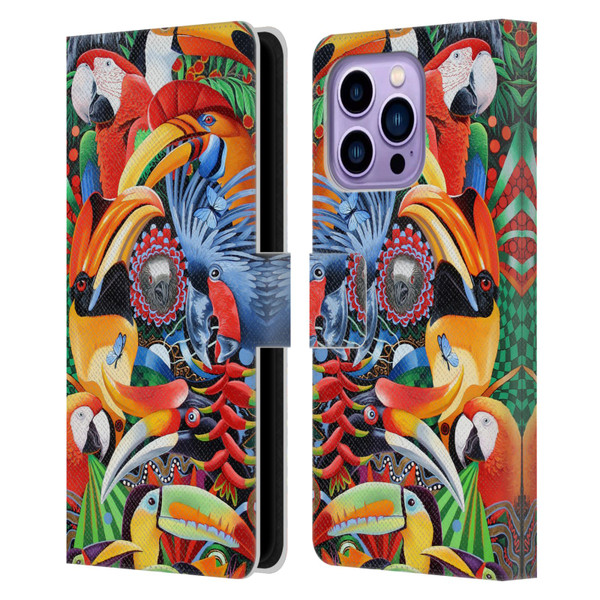 Graeme Stevenson Assorted Designs Birds 2 Leather Book Wallet Case Cover For Apple iPhone 14 Pro Max