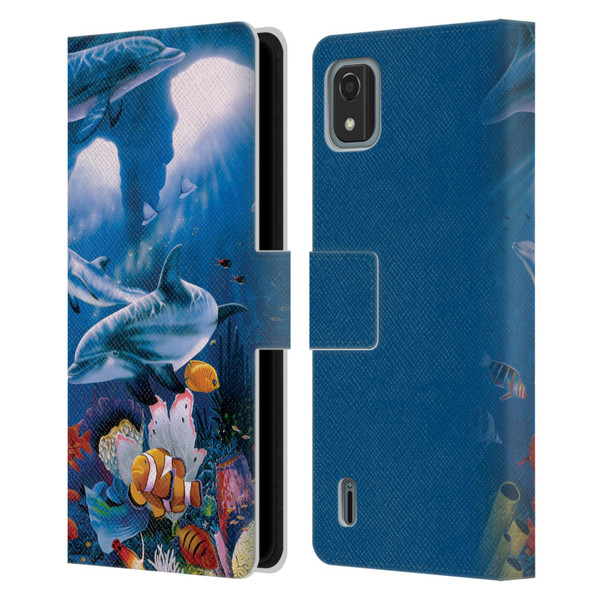 Graeme Stevenson Assorted Designs Dolphins Leather Book Wallet Case Cover For Nokia C2 2nd Edition