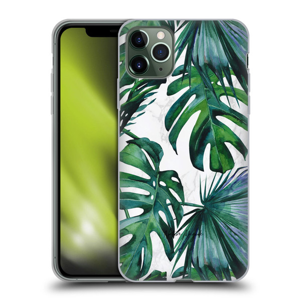 Nature Magick Tropical Palm Leaves On Marble Green Tropics Soft Gel Case for Apple iPhone 11 Pro Max