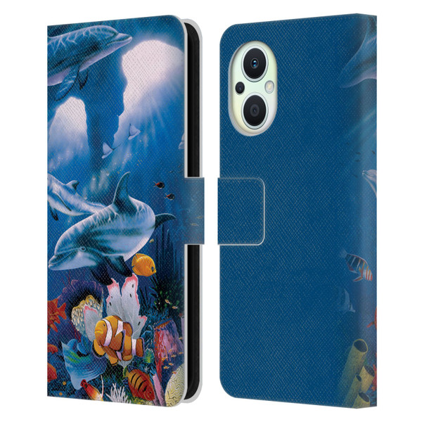 Graeme Stevenson Assorted Designs Dolphins Leather Book Wallet Case Cover For OPPO Reno8 Lite