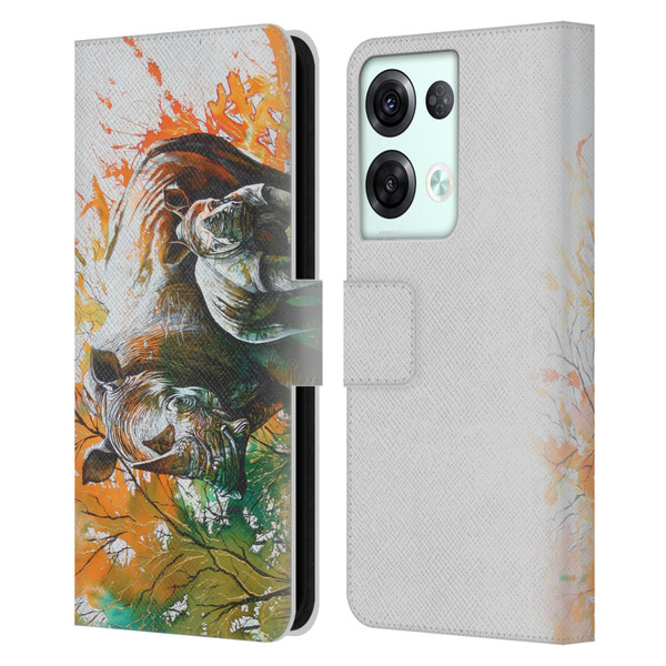 Graeme Stevenson Assorted Designs Rhino Leather Book Wallet Case Cover For OPPO Reno8 Pro