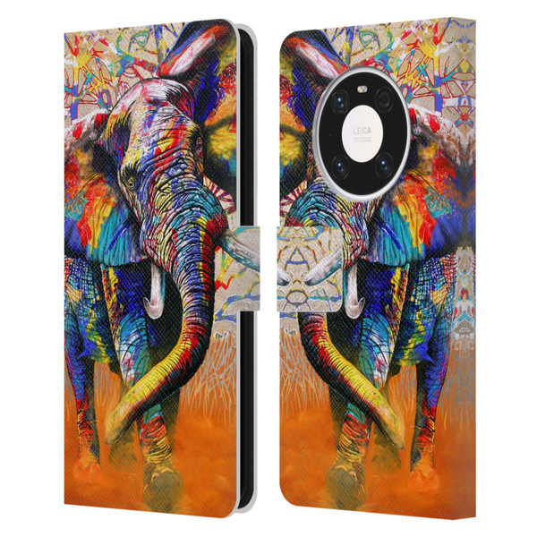 Graeme Stevenson Colourful Wildlife Elephant 4 Leather Book Wallet Case Cover For Huawei Mate 40 Pro 5G